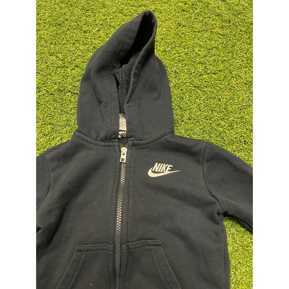Vintage Nike Jacket Baby 2T (1-2 Years) Black Hood Club Fleece Lined‎ Full Zip - Picture 2 of 8
